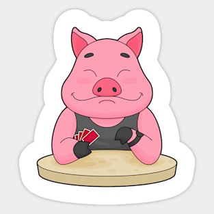 Pig at Poker with Poker cards Sticker